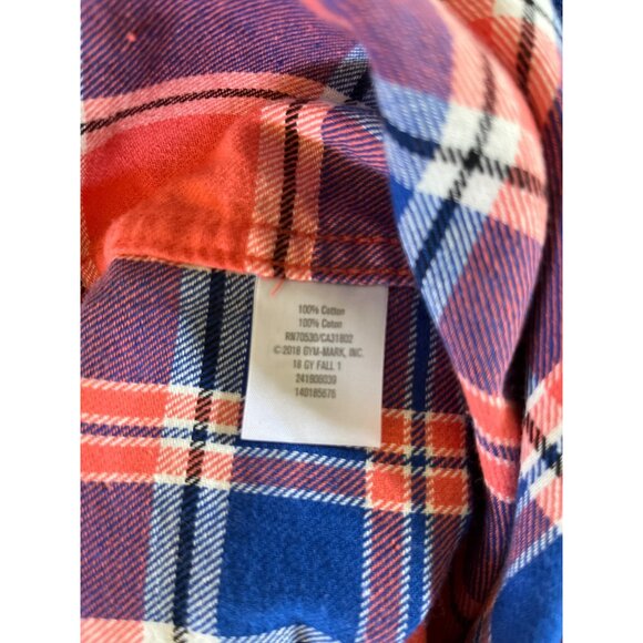 3 For $10 Gymboree Boys Large Plaid Long Sleeve Orange Blue Flannel Button Up - Picture 4 of 5